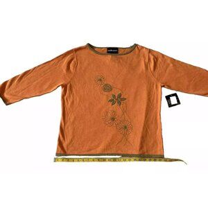 Sag Harbor Orange 3/4 Sleeve Embroidered Floral Cotton & Polyester Top Size S